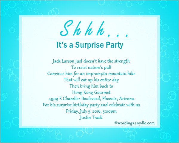 Wording for A Surprise Party Invitation Surprise Birthday Party Invitation Wording Wordings and