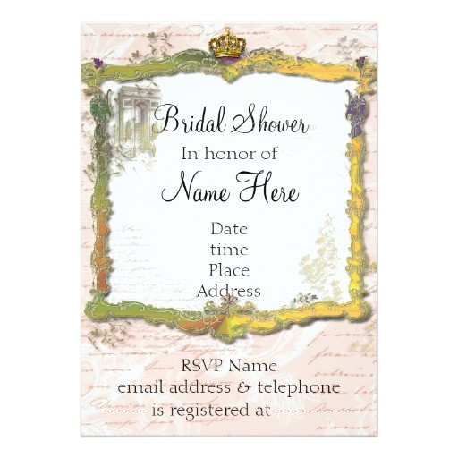 Write In Bridal Shower Invitations French Script Writing & Gold Crown Bridal Shower 5×7 Paper