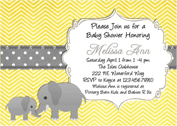 Yellow and Gray Elephant Baby Shower Invitations Yellow Elephant Baby Shower Invitation Yellow and Gray