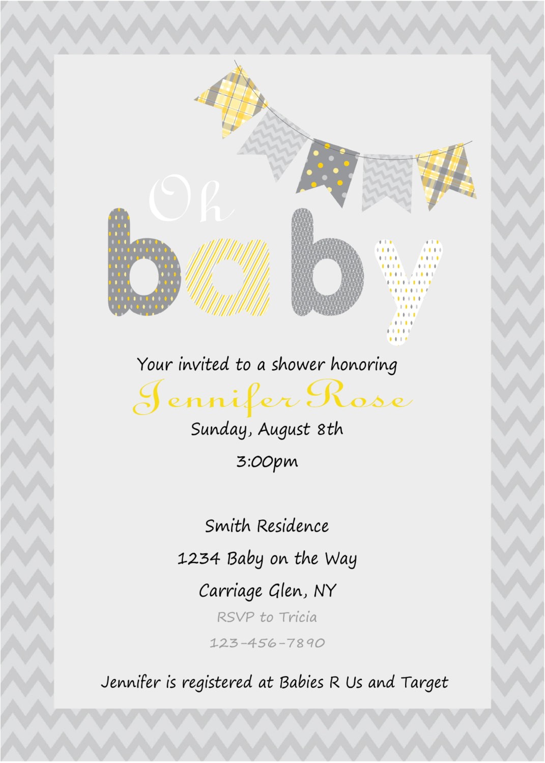 Yellow Gray Baby Shower Invitations Yellow and Gray Baby Shower Invitation Print by