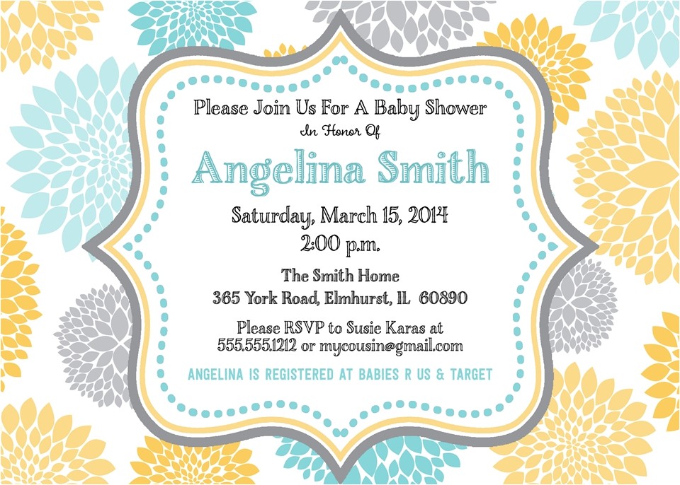 Yellow Gray Baby Shower Invitations Yellow and Gray Baby Shower Invitations