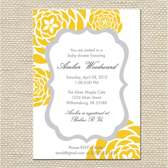 Yellow Gray Baby Shower Invitations Yellow and Gray Grey Baby Shower Invitation by