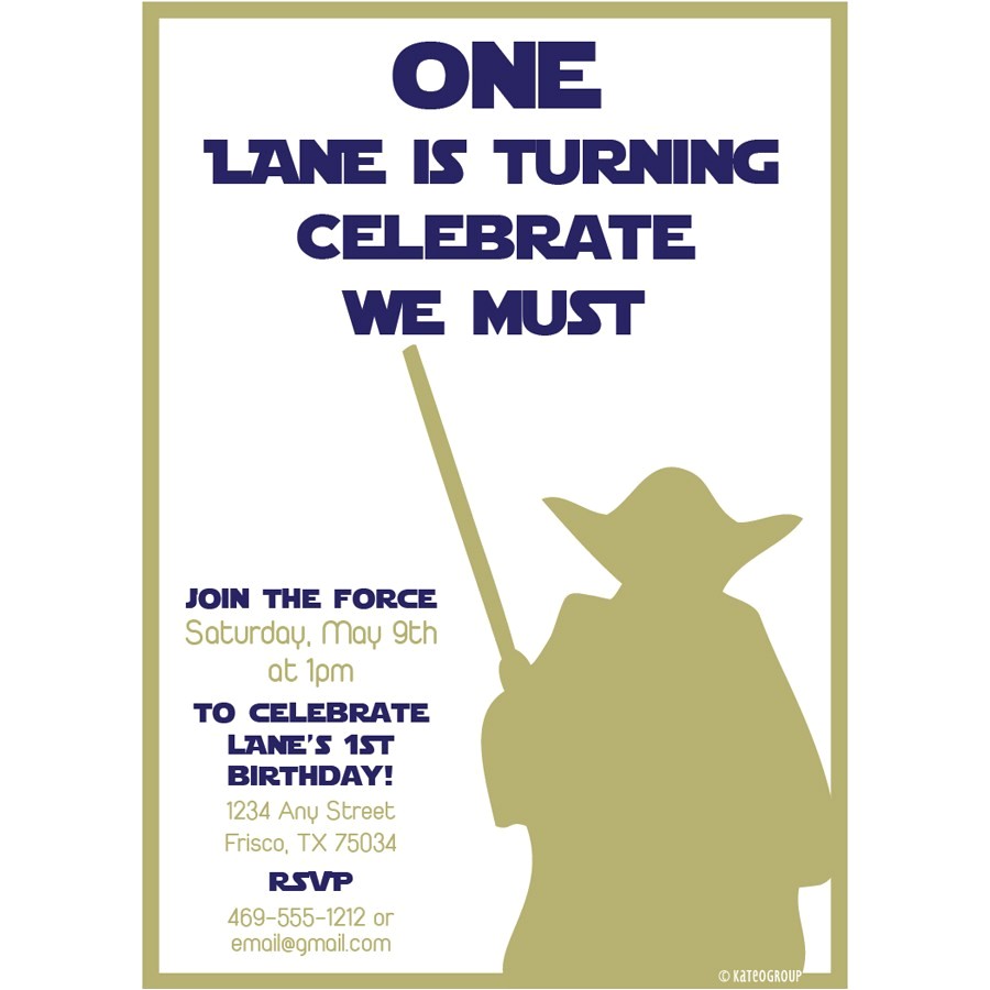 Yoda Birthday Invitations Starwars First Birthday Party Invitation