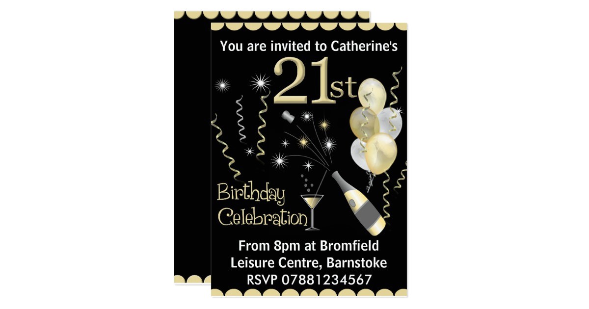 Zazzle 21st Birthday Invitations 21st Birthday Party Invitations Black & Gold