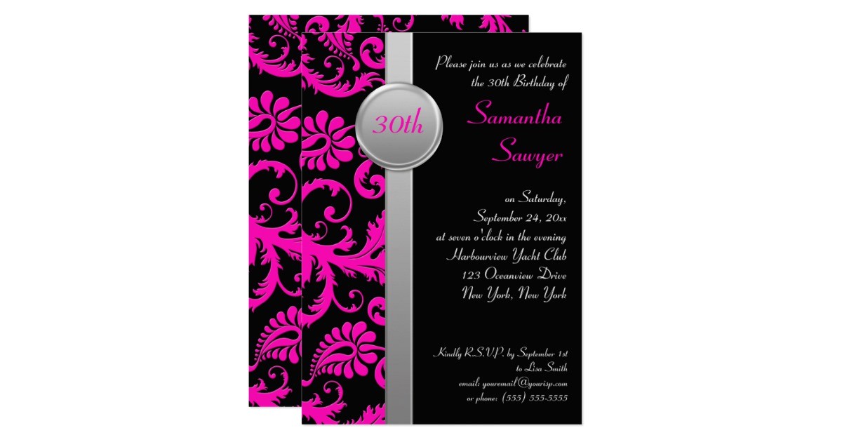 Zazzle 30th Birthday Invitations Pink Black and Silver 30th Birthday Invitation