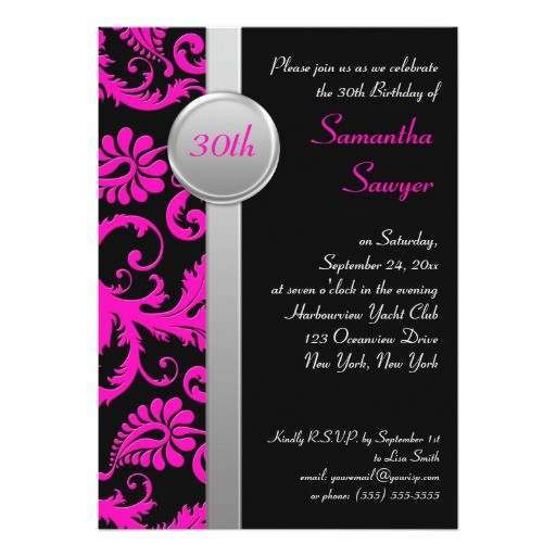 Zazzle 30th Birthday Invitations Pink Black and Silver 30th Birthday Invitation