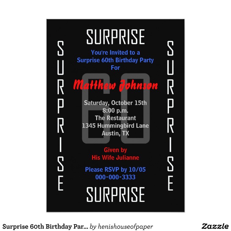 Zazzle 60th Birthday Invitations Surprise 60th Birthday Party Invitation 60