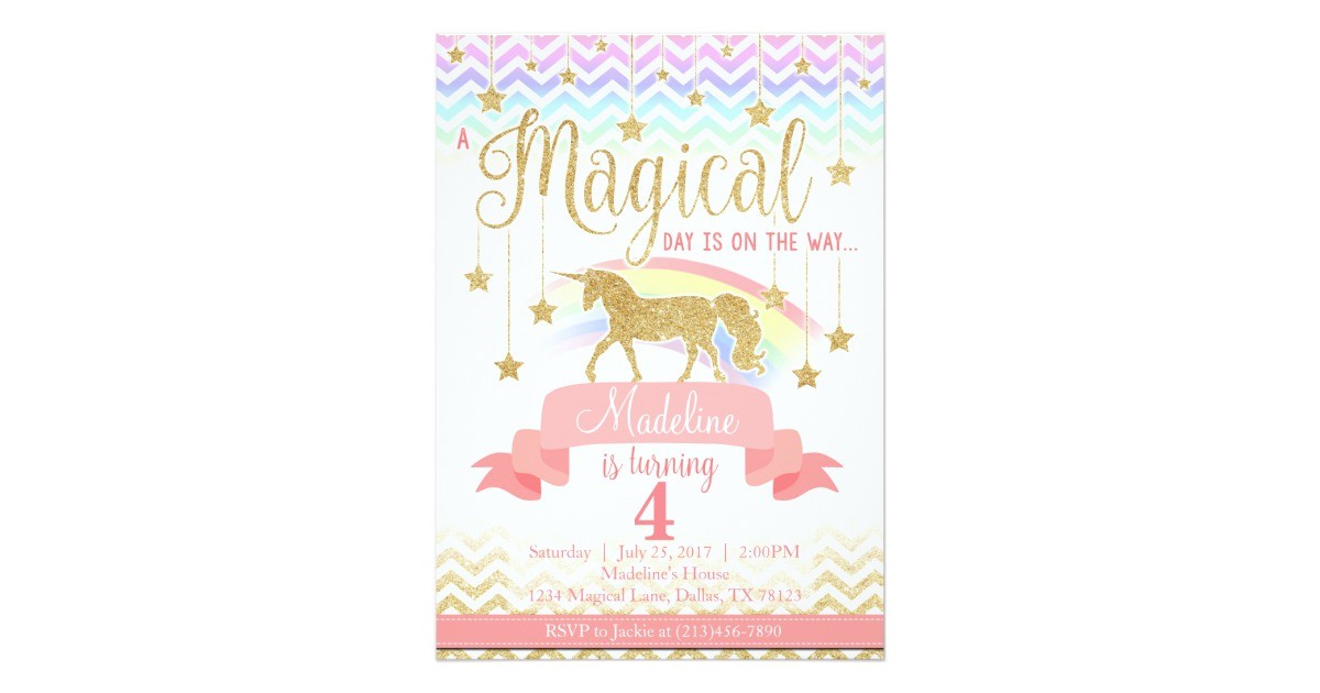 Zazzle Unicorn Birthday Invitations Magical Rainbow Unicorn Birthday Party Invitation