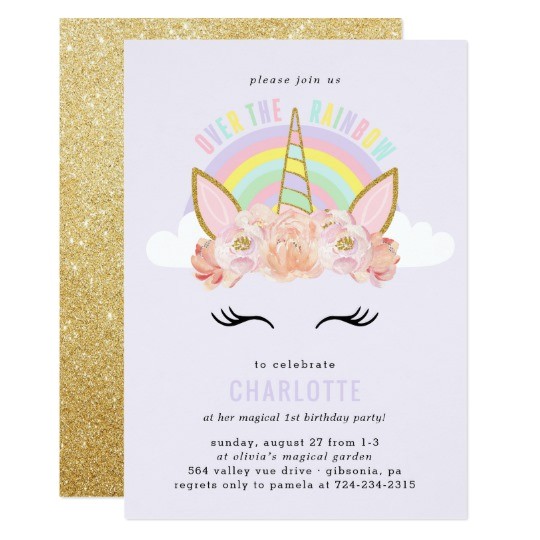 Zazzle Unicorn Birthday Invitations Rainbow Unicorn Birthday Invitation Pink Gold