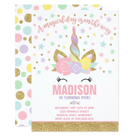 Zazzle Unicorn Birthday Invitations Rainbow Unicorn Birthday Invitation Pink Gold