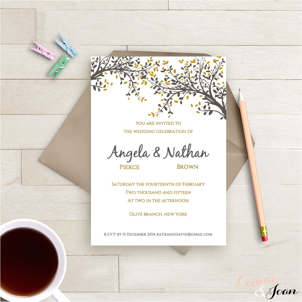 1 Page Wedding Invitation Diy Printable Wedding Invitation Template Black Gold Leaves