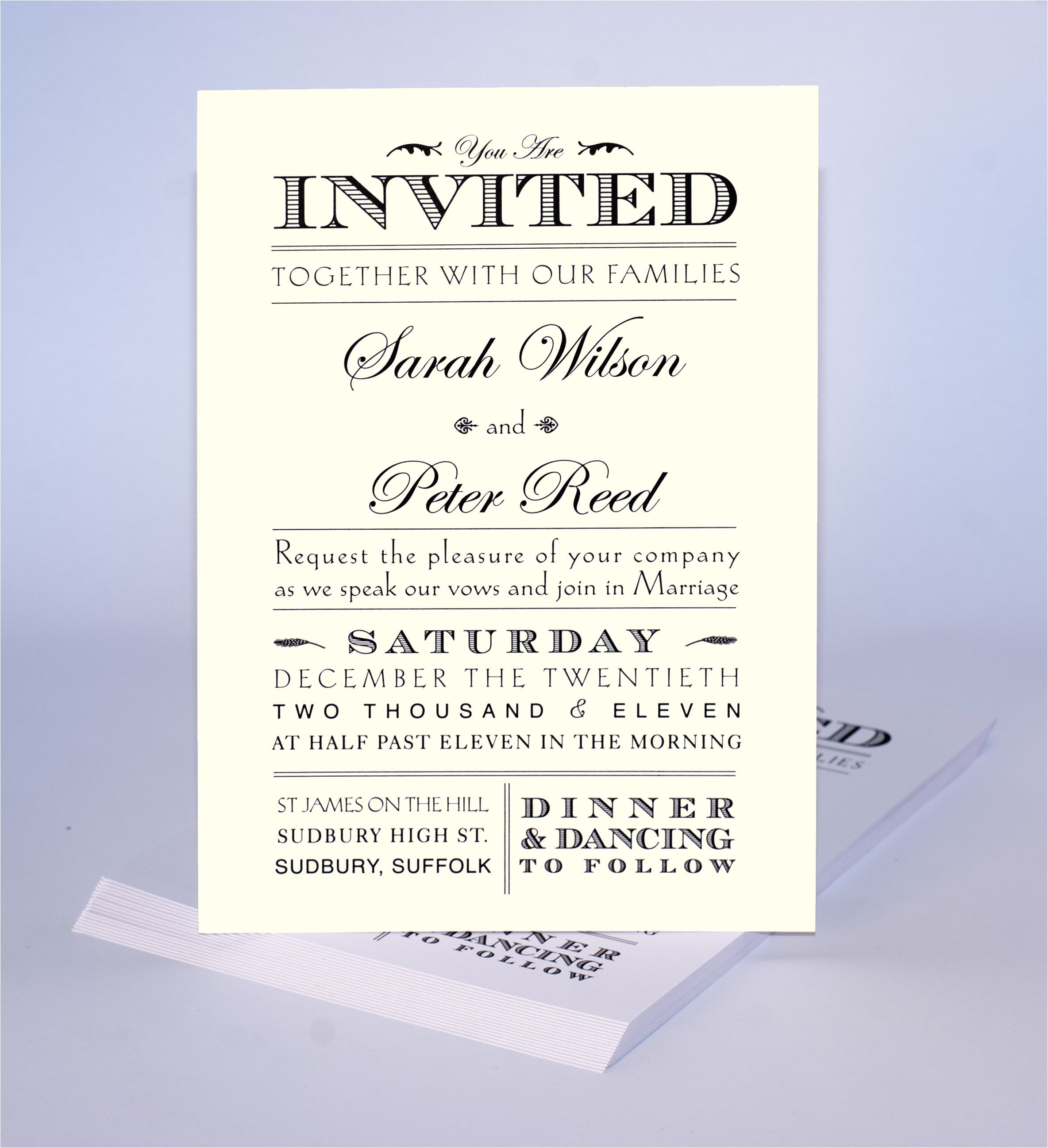 1 Page Wedding Invitation Multiple Font Invite Design Print Artwork Pinterest