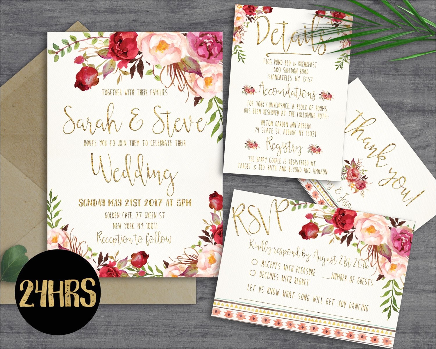 1 Page Wedding Invitation Printable Wedding Invitation Wedding Invitations Set