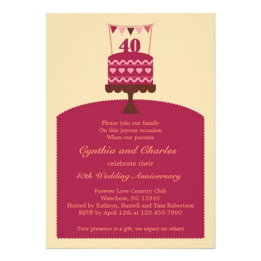 40 Wedding Anniversary Invitations 40 Wedding Anniversary Cake Invitation Zazzle