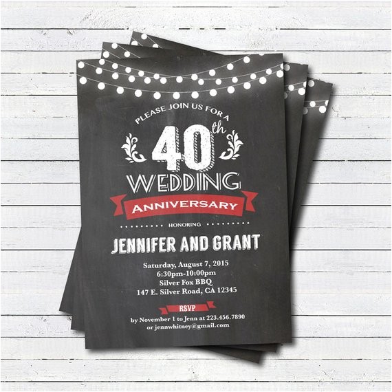 40 Wedding Anniversary Invitations 40th Wedding Anniversary Invitation Red 40th Wedding