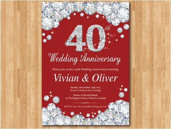 40 Wedding Anniversary Invitations 40th Wedding Anniversary Invitation Ruby Red Wedding