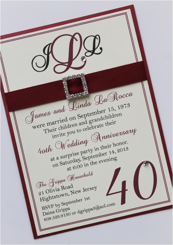 40 Wedding Anniversary Invitations Ruby 40th Wedding Anniversary Invitation