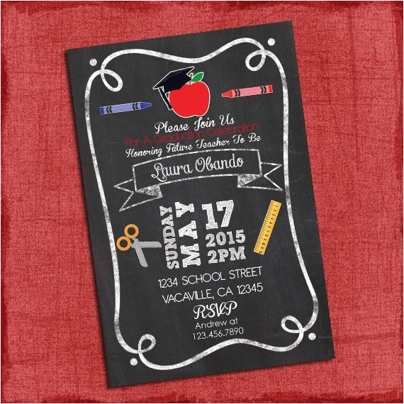 4×6 Graduation Invitations Teacher Graduation Party Invitation Chalkstyle 4×6 or 5×7
