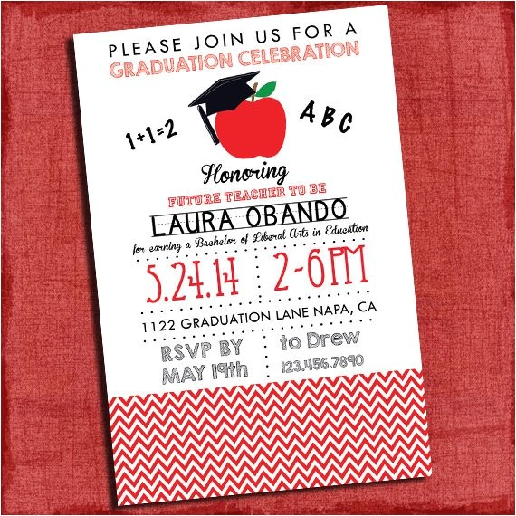 4×6 Graduation Invitations Teacher Graduation Party Invitation Chevron Style 4×6 or 5×7