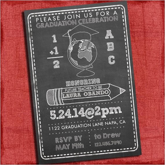 4×6 Graduation Party Invitations Chalk Style Teacher Graduation Party Invitation 4×6 or 5×7