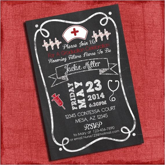 4×6 Graduation Party Invitations Nurse Graduation Party Invitation Chalkboard Style 4×6 or