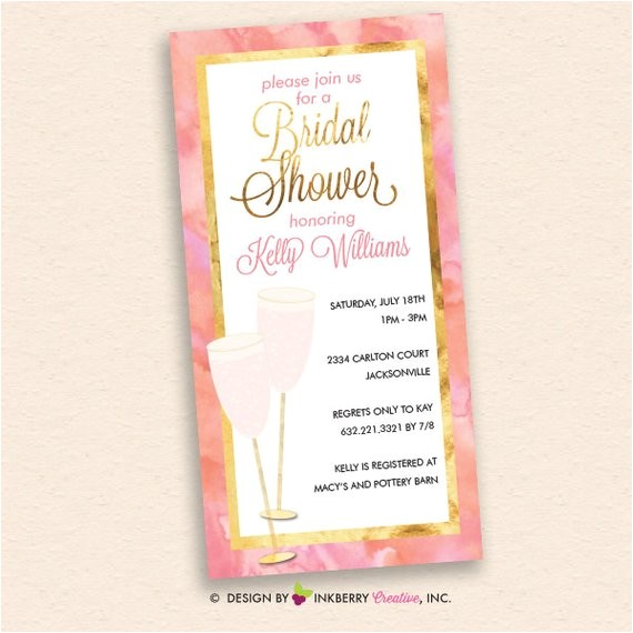 4×8 Wedding Invitations Pink Champagne Pink and Gold Bridal Shower Invitation 4×8