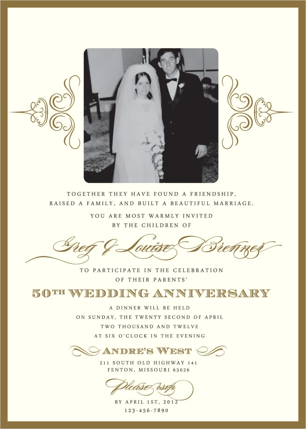 50 Wedding Anniversary Invitations Wording Golden 50th Anniversary Party Invitation