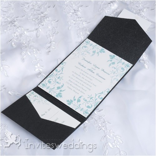 Affordable Pocket Wedding Invitations Cheap Mint Green Floral Black Pocket Wedding Invites