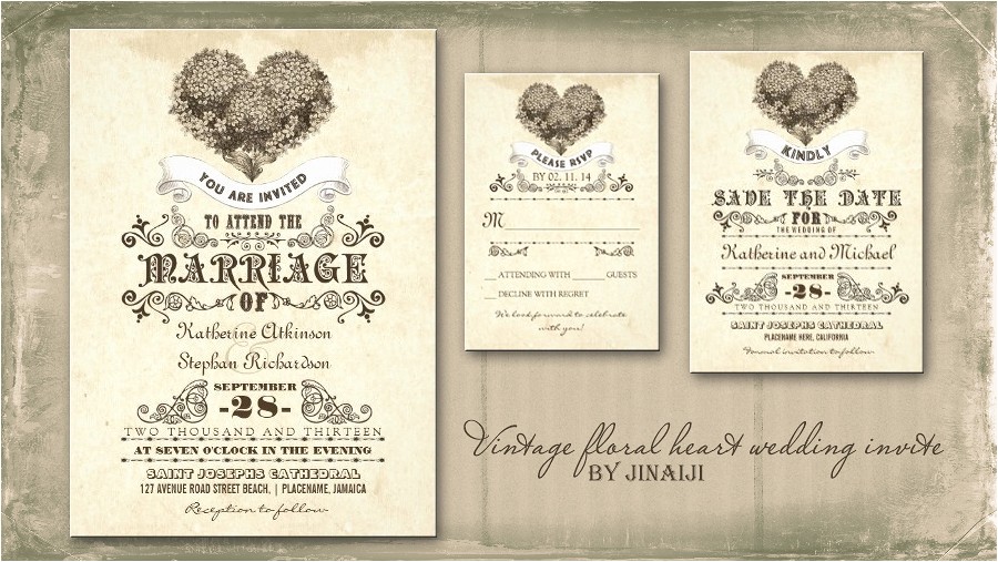 Antique Wedding Invitation Ideas Read More Vintage Floral Love Heart Wedding Invitation