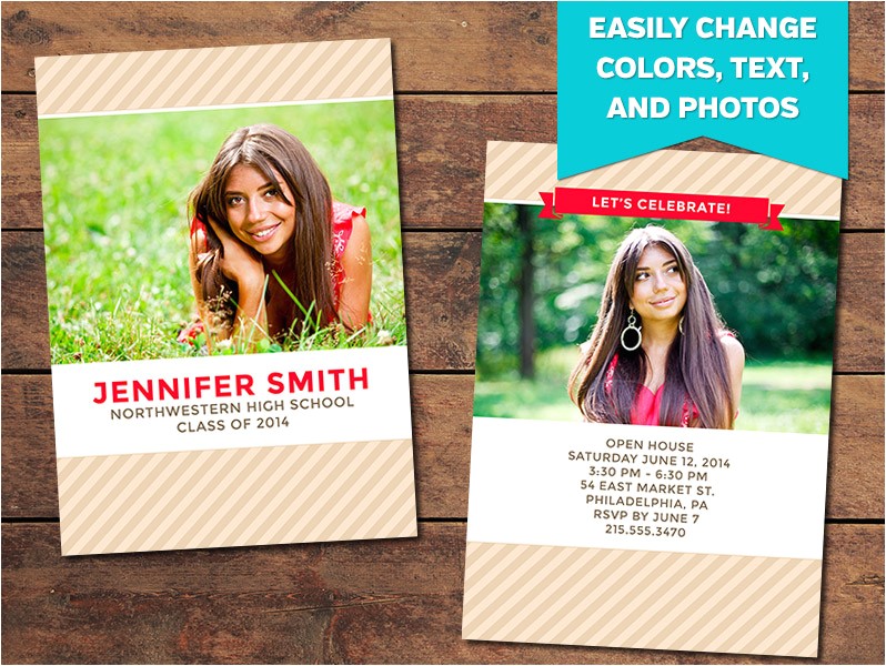 Back Of Graduation Invitation Graduation Announcements Print Templates Striped