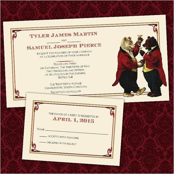 Bear Wedding Invitations Custom toasting Bears Gay Same Sex Wedding by Invigaytions