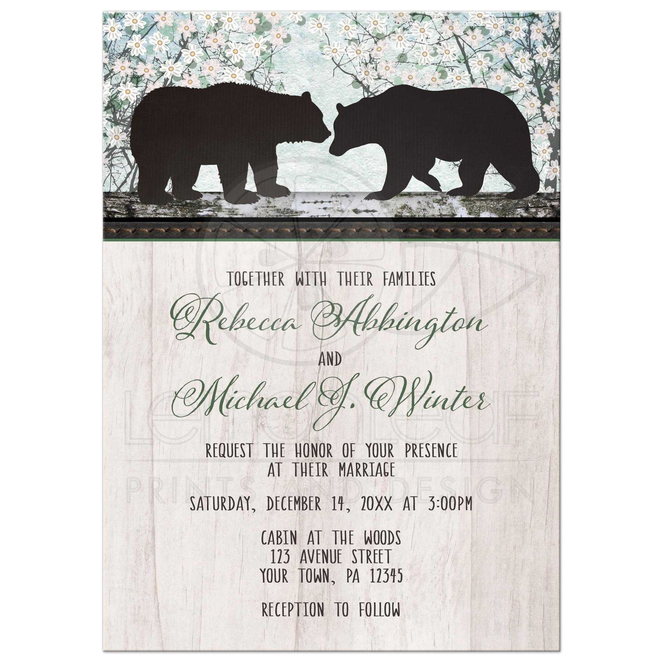 Bear Wedding Invitations Wedding Invitations Rustic Bear Floral Wood