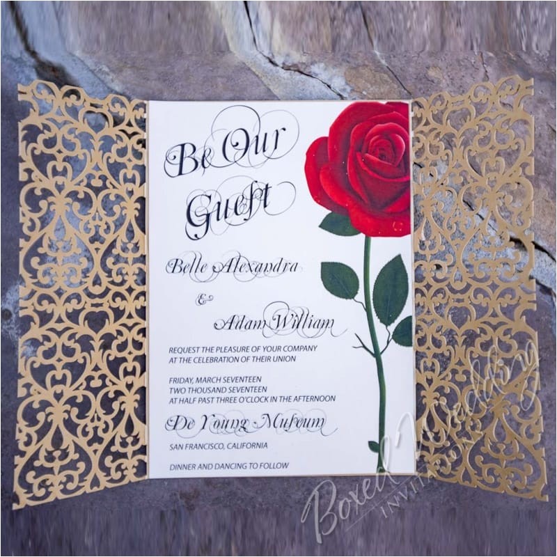 Beauty and the Beast Wedding Invitations Red Rose Wedding Invitation Inspired by the Beauty and the