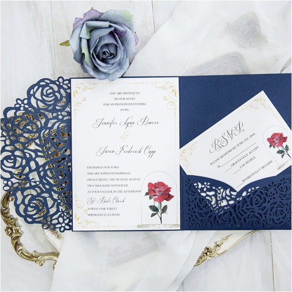Beauty and the Beast Wedding Invites Beauty and the Beast Navy Blue Laser Cut Pocket Wedding Beauty and the Beast Wedding Invites Beauty and the Beast Navy Blue Laser Cut Pocket Wedding