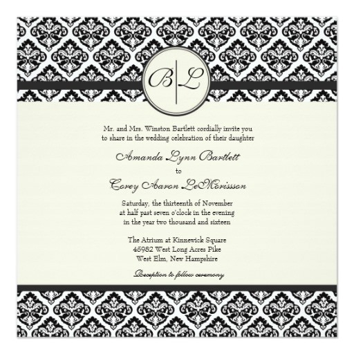 Black and Cream Wedding Invitations Black and Cream Monogram Damask Wedding Invitation Zazzle