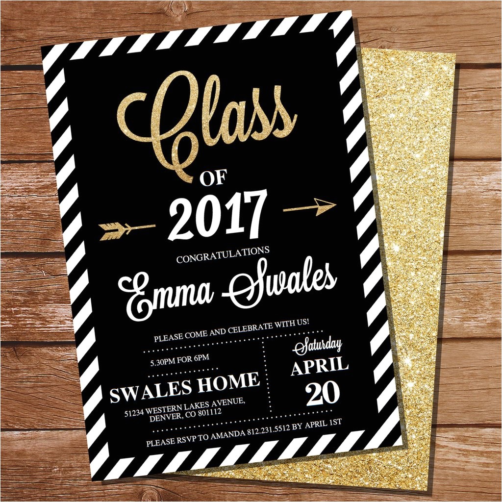 Black and Gold Graduation Party Invitations Black and Gold Graduation Invitation Gold Glitter