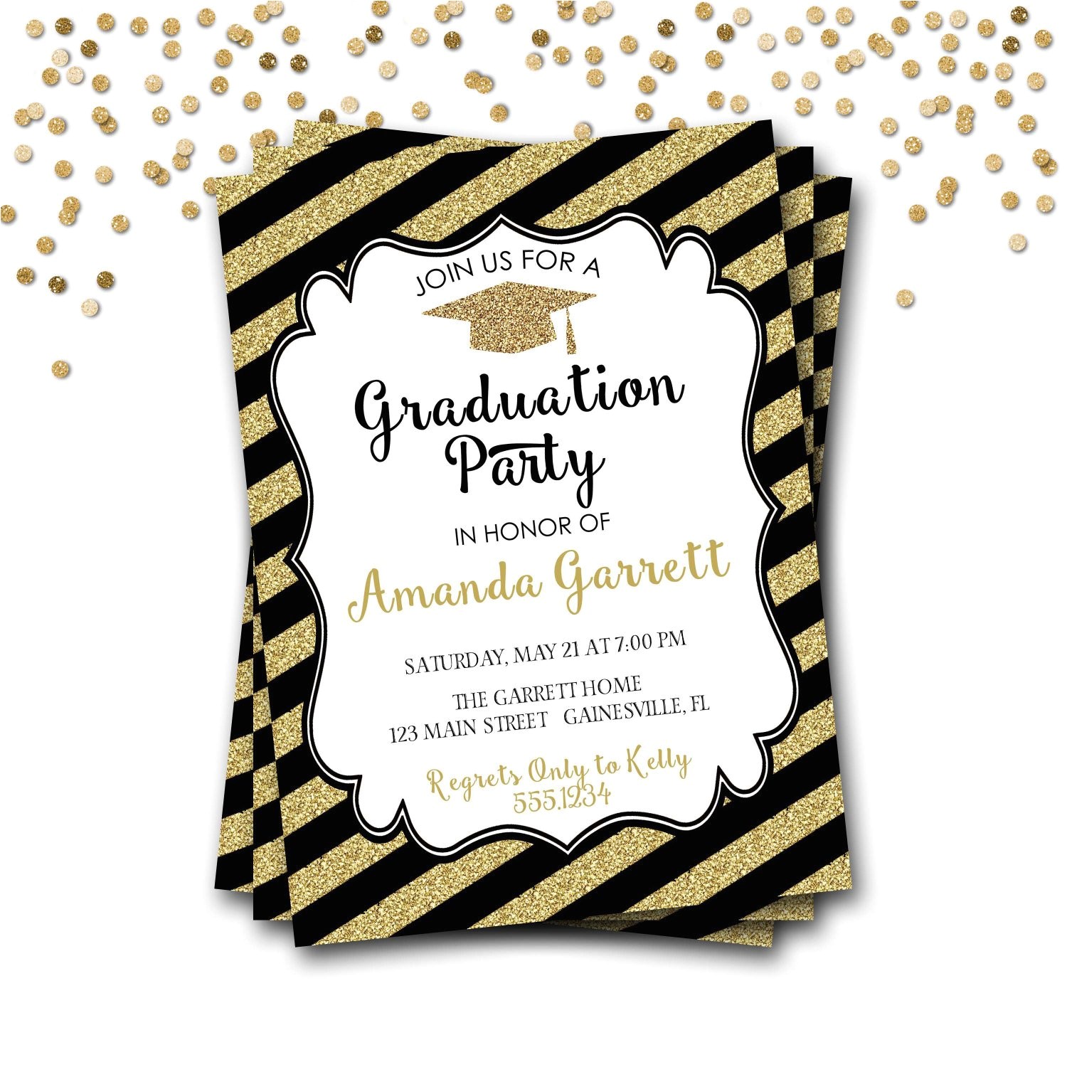 Black and Gold Graduation Party Invitations Black and Gold Graduation Invitation Gold Graduation