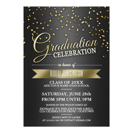Black and Gold Graduation Party Invitations Black Gold Confetti Graduation Party Invitations Zazzle