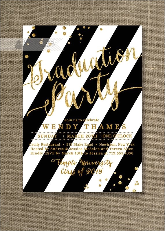 Black and Gold Graduation Party Invitations Gold Black and White Graduation Party by Digibuddhapaperie