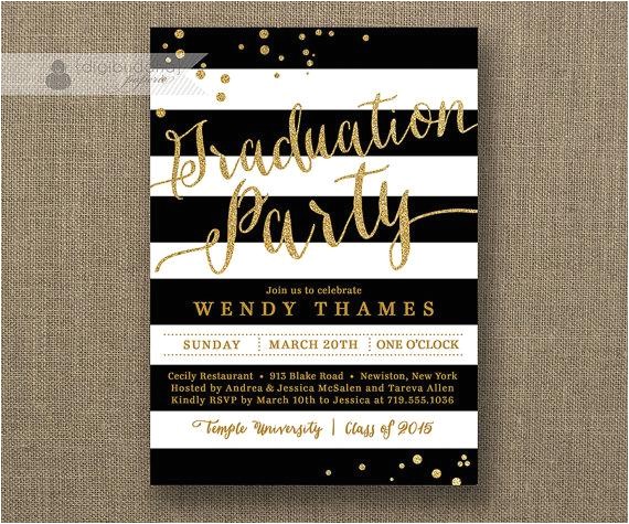 Black and Gold Graduation Party Invitations Gold Black and White Graduation Party Invitation Glitter