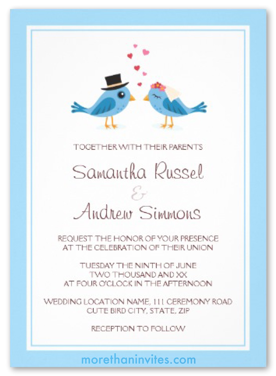 Bluebird Wedding Invitations Cute Blue Bird Bride and Groom Wedding Invitation More