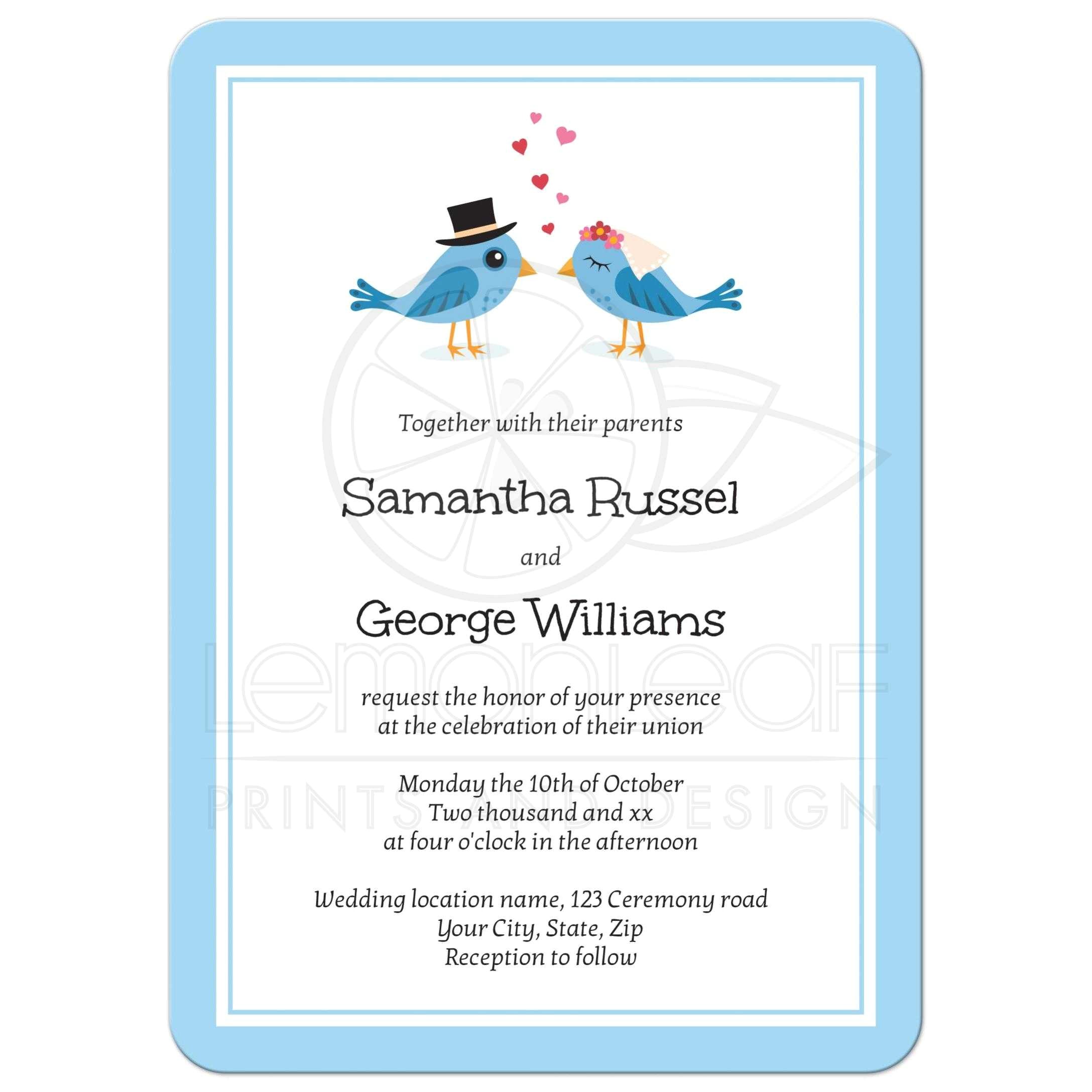Bluebird Wedding Invitations Cute Wedding Invitation with Bride and Groom Birds