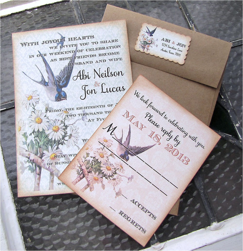 Bluebird Wedding Invitations Vintage Wedding Invitation Blue Bird Of Happiness Garden