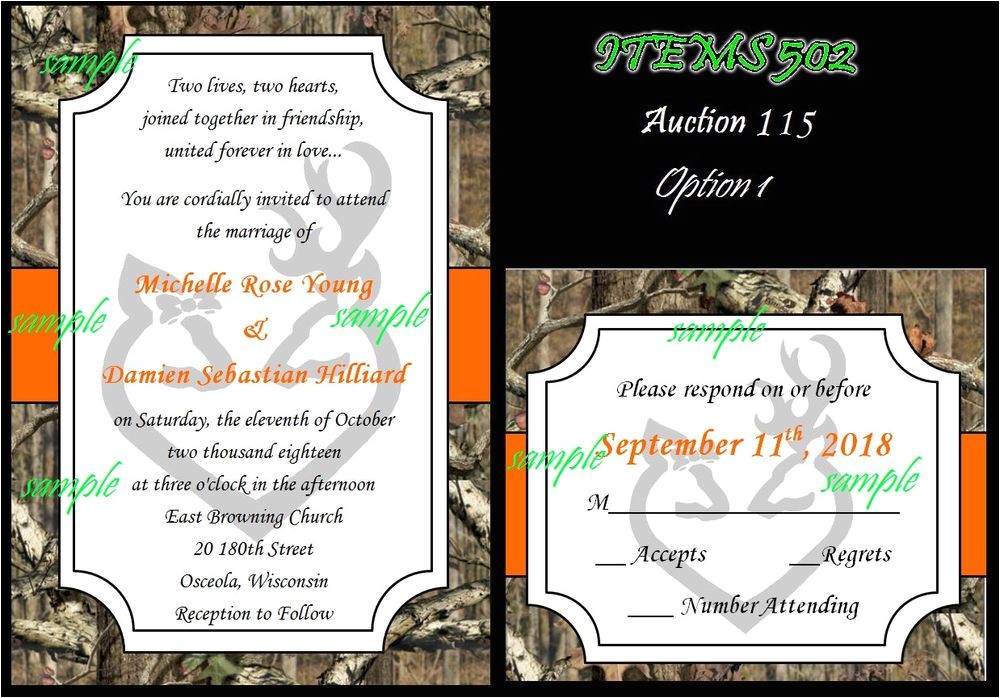 Browning Wedding Invitations 50 Camo Mossy Oak Hunt Deer Browning Hunting Custom Wedding Invitations Set 115 Ebay