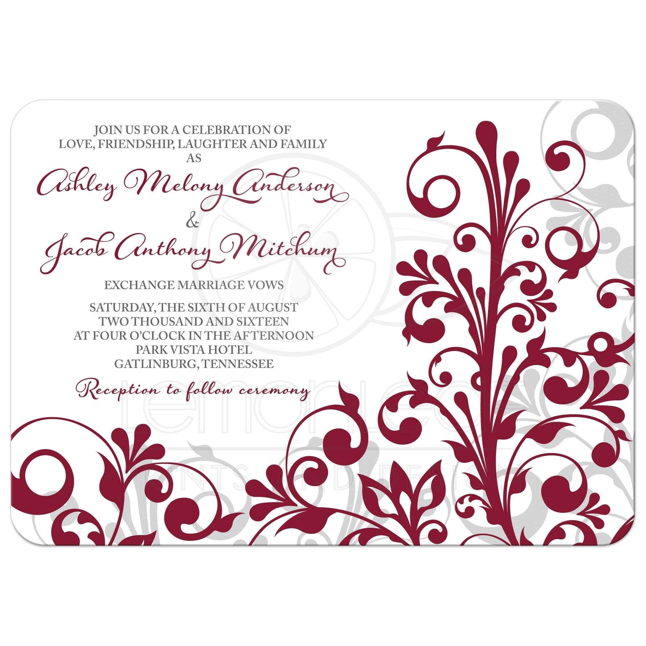 Burgundy and Grey Wedding Invitations Burgundy Gray Abstract Floral Wedding Invitation