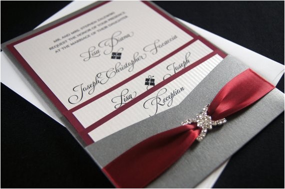 Burgundy and Grey Wedding Invitations Lisa Z 39 S Burgundy and Gray Custom Pocket Wedding