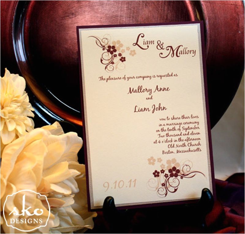 Burgundy and Ivory Wedding Invitations Burgundy Champagne Ivory Wedding Invitation
