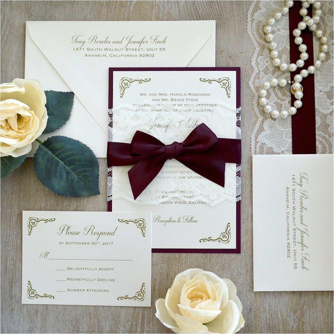 Burgundy and Ivory Wedding Invitations Jennifer Burgundy and Ivory Lace Wedding Invitation