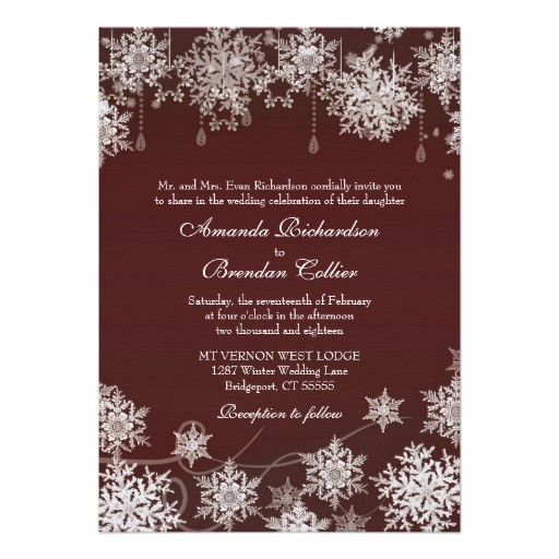 Burgundy and White Wedding Invitations Snowflake Winter Wedding Burgundy Red and White 5×7 Paper