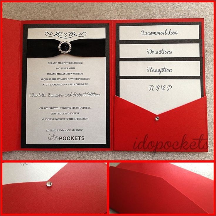Cards and Pockets Wedding Invitations Details About Red Shimmer Wedding Invitations Diy Pocket